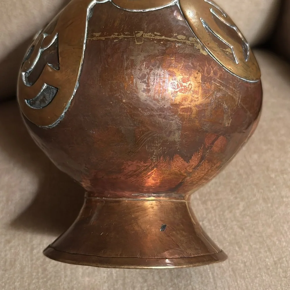 Handmade and Hammered Copper and Brass Vase 14”